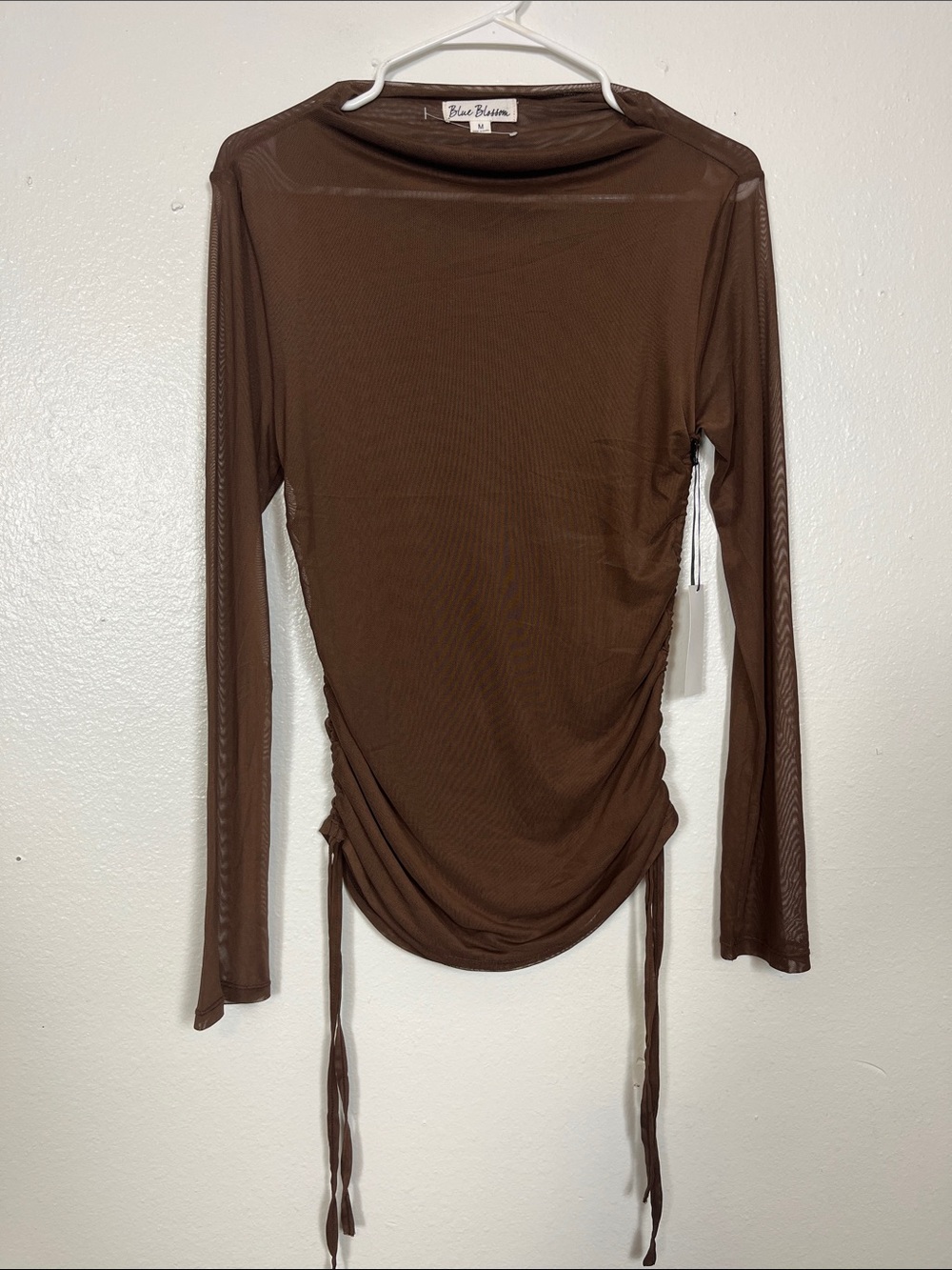 Blue Blossom Chocolate Brown Long-Sleeve Ruched Side Top